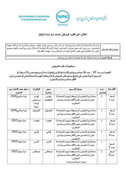 طلب عروض SONEDE
