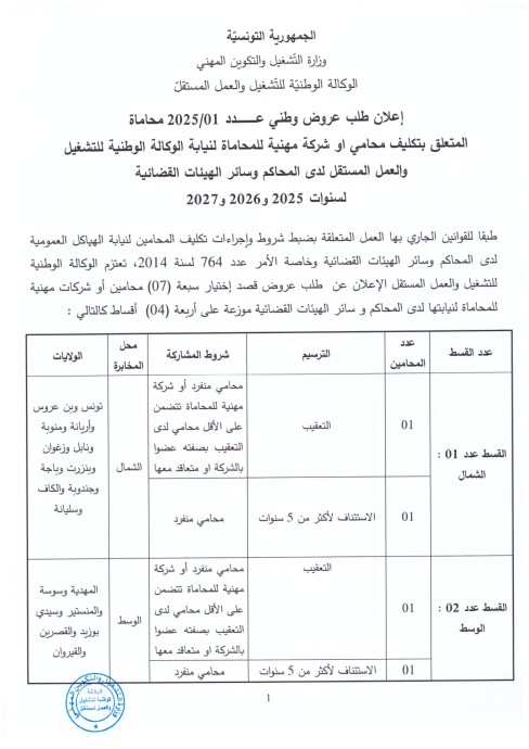 طلب عروض الوكالة الوطنية للتشغيل و العمل المستقل